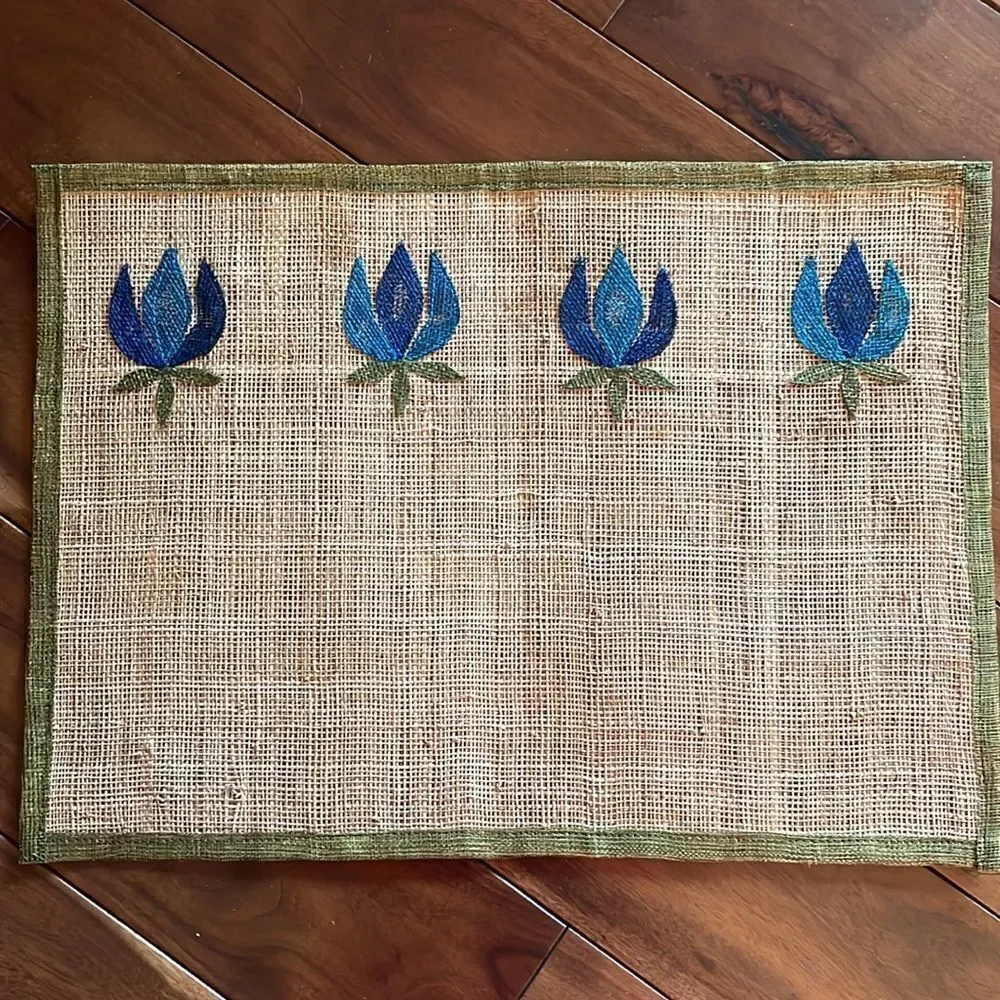 Set of 4 Vintage Hemp Embroidered Placemats